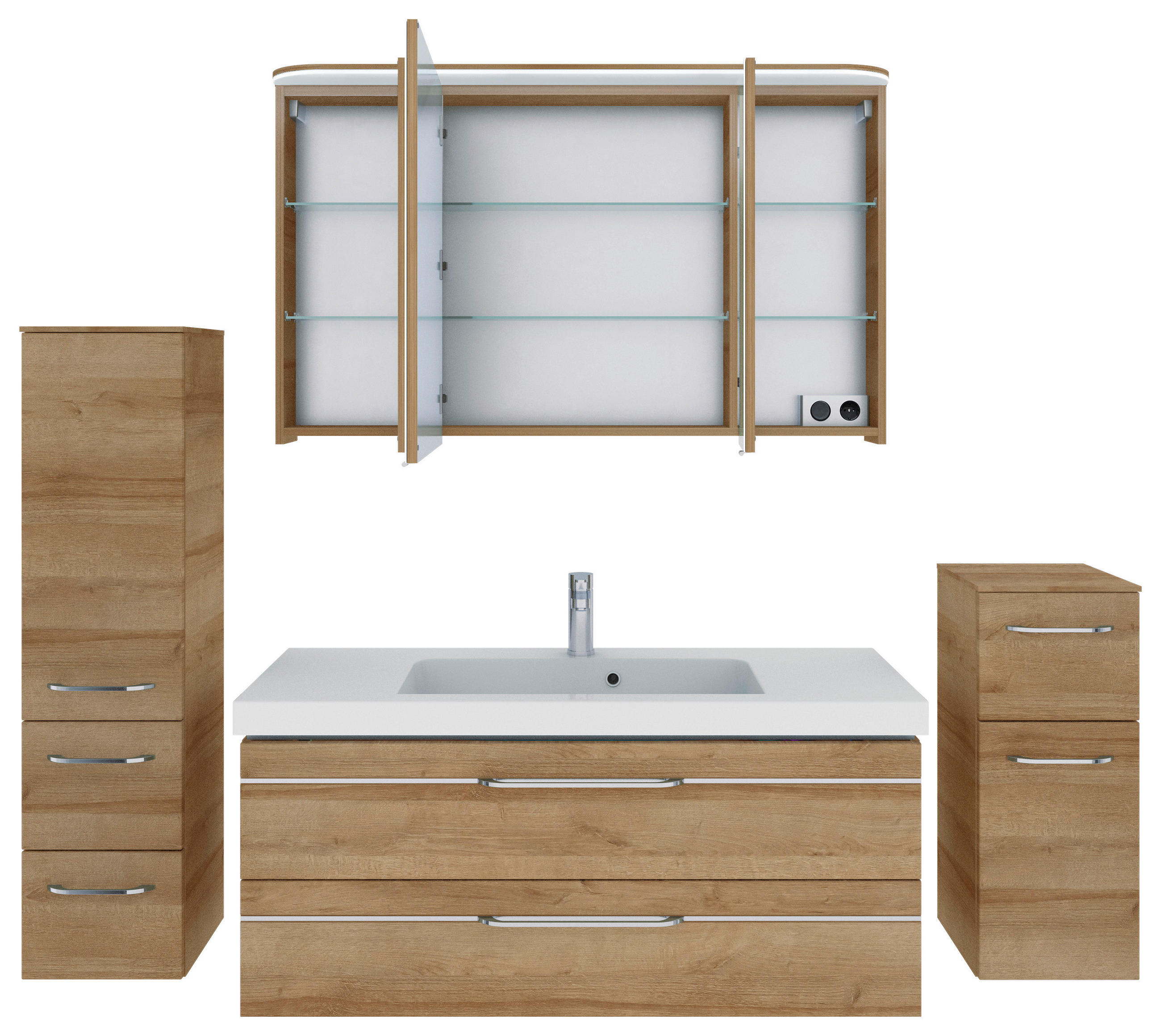 BADEZIMMER 5-teilig in 183 cm - Chromfarben/Eichefarben, KONVENTIONELL, Glas/Holzwerkstoff (183cm) - Pelipal