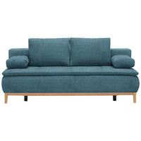 BOXSPRINGSOFA in Webstoff Blau  - Blau/Eichefarben, Design, Holz/Textil (202/78-93/100cm) - Venda