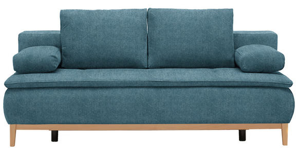 BOXSPRINGSOFA in Webstoff Blau - Blau/Eichefarben, Design, Holz/Textil (202/78-93/100cm) - Venda
