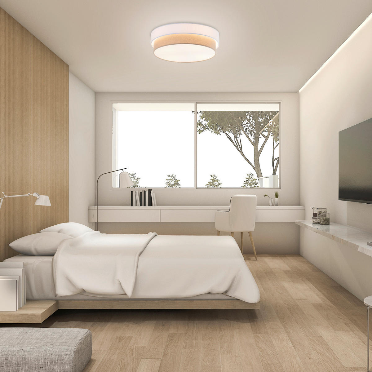 STROPNÉ SVIETIDLO, 45/13 cm  - biela/béžová, Modern, kov/textil (45/13cm) - Novel