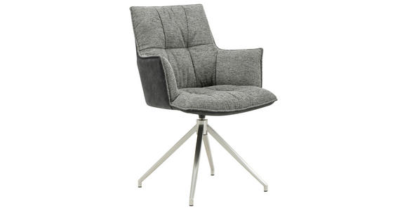 ARMLEHNSTUHL in Edelstahl Mikrofaser, Leinenoptik - Edelstahlfarben/Anthrazit, Design, Textil/Metall (59/89,5/63cm) - Novel