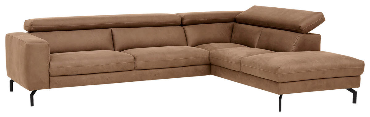 ECKSOFA Mikrofaser Braun  - Schwarz/Braun, Modern, Textil/Metall (305/233cm) - Trendmanufaktur