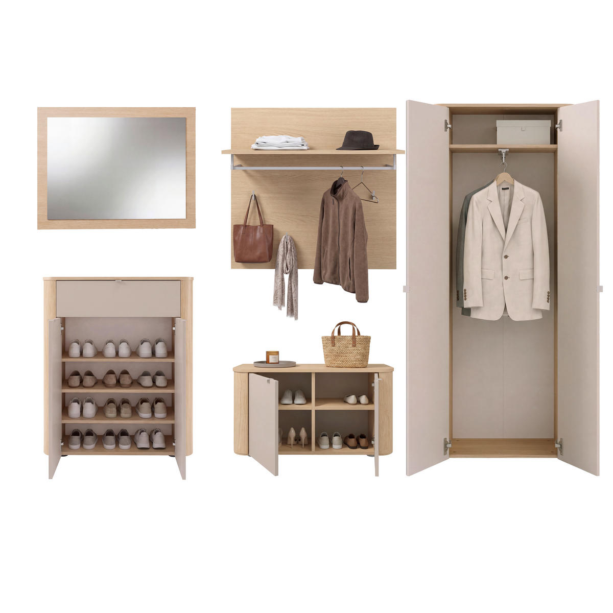 GARDEROBE 5-teilig  in 280/188/35 cm  - Kaschmir/Eichefarben, Design, Holzwerkstoff (280/188/35cm) - Xora