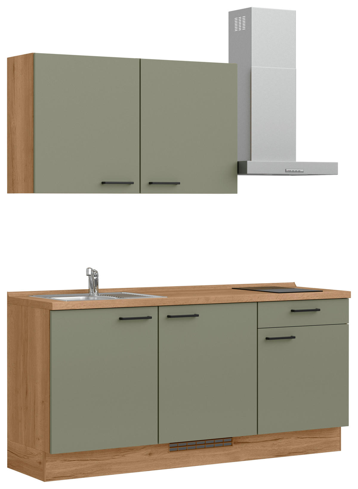 KÜCHENLEERBLOCK Senso 180 cm  in Eichefarben, Olivgrün  - Eichefarben/Schwarz, MODERN, Holzwerkstoff/Metall (180cm) - Nobilia