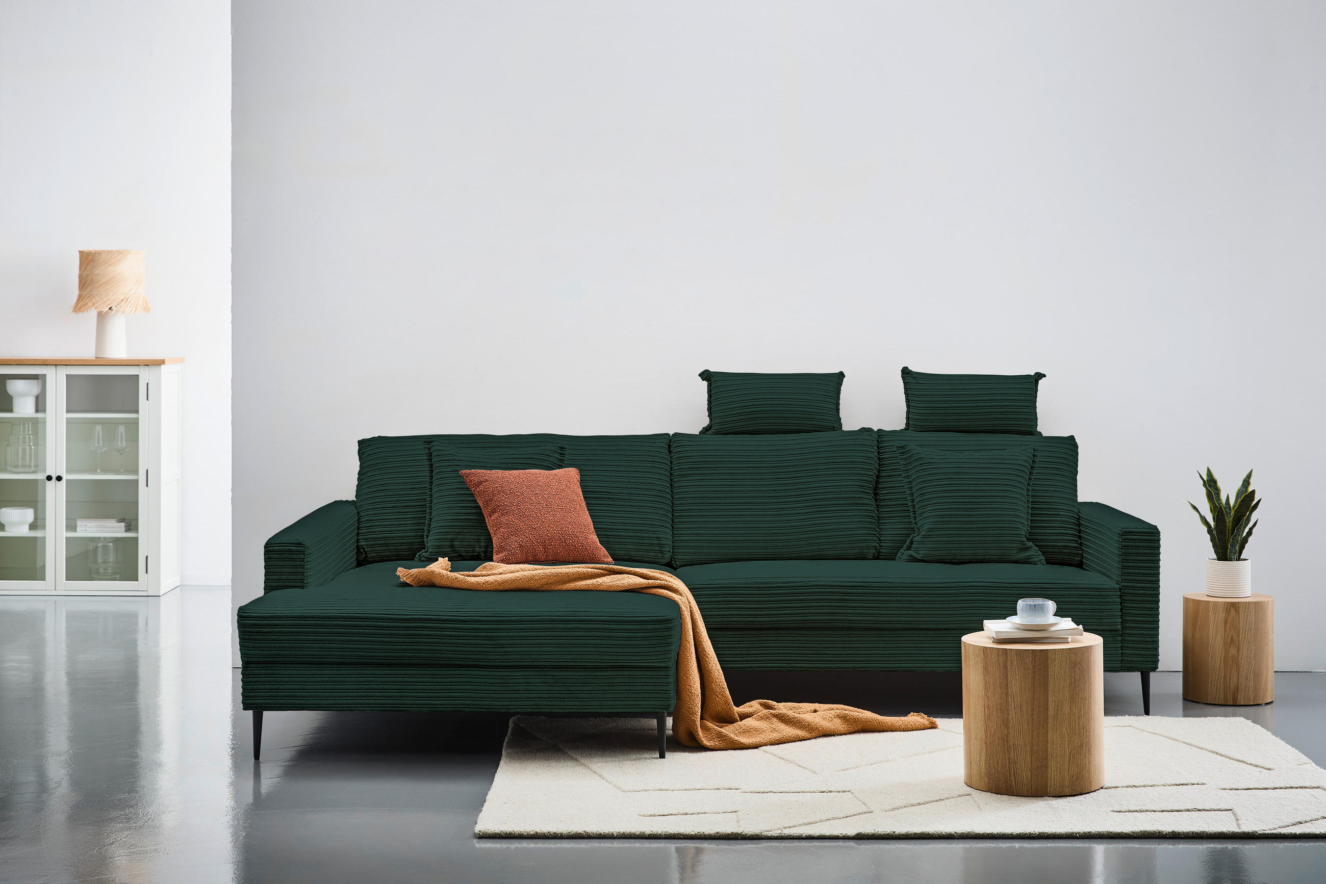 ECKSOFA in Cord Dunkelgrün  173/276 cm  - Dunkelgrün/Schwarz, KONVENTIONELL, Textil/Metall (173/276cm) - Carryhome