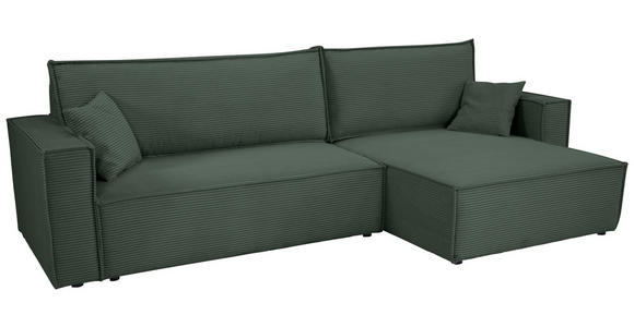 ECKSOFA inkl. Funktionen Dunkelgrün Cord  - Dunkelgrün/Schwarz, Design, Textil (267/141cm) - Xora