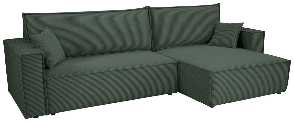ECKSOFA inkl. Funktionen Dunkelgrün Cord  - Dunkelgrün/Schwarz, Design, Textil (267/141cm) - Xora
