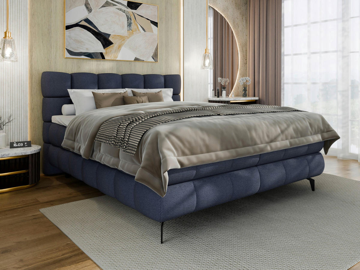 BOXBETT 160/200 cm,  in Blau, Bettkasten, Topper, H3 + H3 = fest  - Blau/Schwarz, Trend, Textil/Metall (160/200cm) - Esposa
