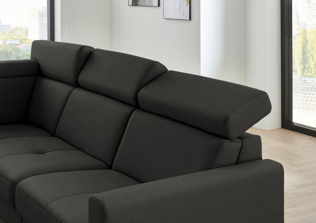 ECKSOFA Flachgewebe Schwarz  - Schwarz, Konventionell, Textil/Metall (214/276cm) - Beldomo System