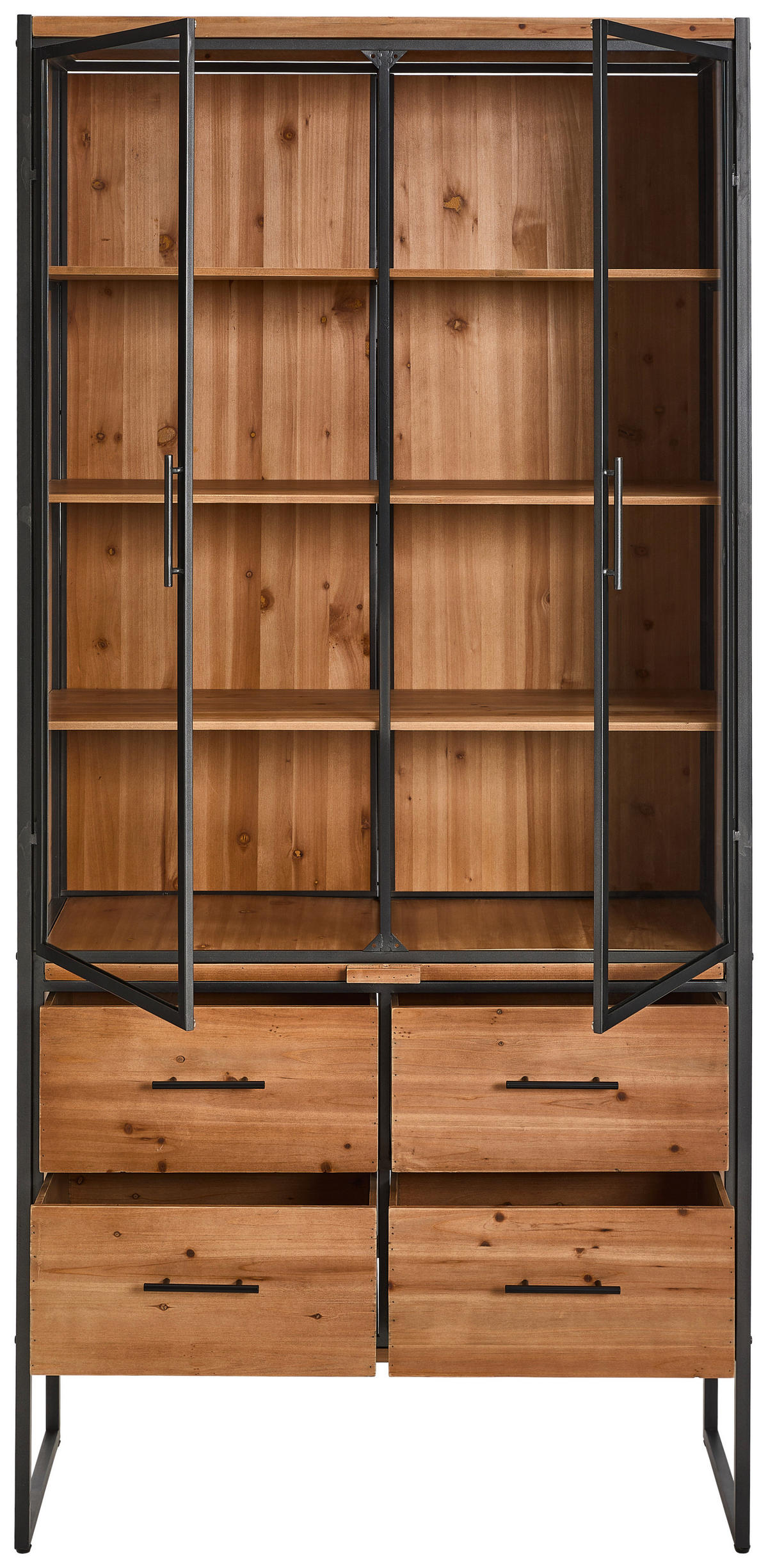 VITRINE in massiv Tanne Naturfarben, Schwarz  - Klar/Schwarz, Natur, Glas/Holz (100/210/41.5cm) - Livetastic
