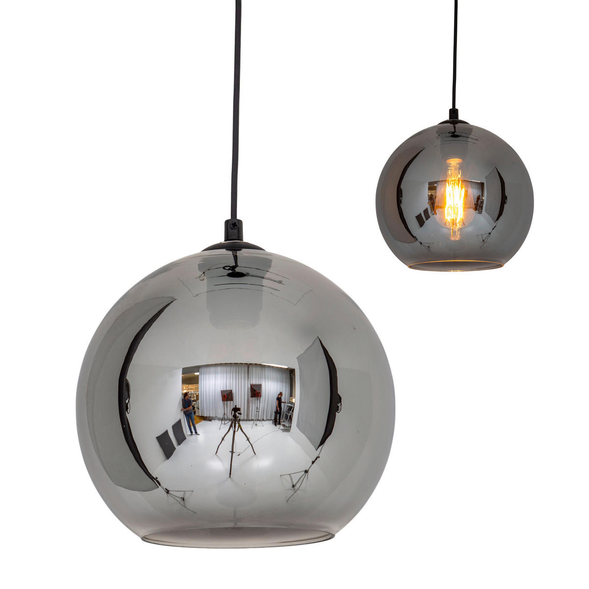 HÄNGELEUCHTE 25/125 cm   - Silberfarben/Schwarz, Design, Glas/Kunststoff (25/125cm) - Näve