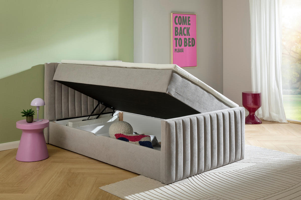 BOXBETT 90/200 cm  in Hellgrau  - Hellgrau/Schwarz, KONVENTIONELL, Kunststoff/Textil (90/200cm) - Boxxx
