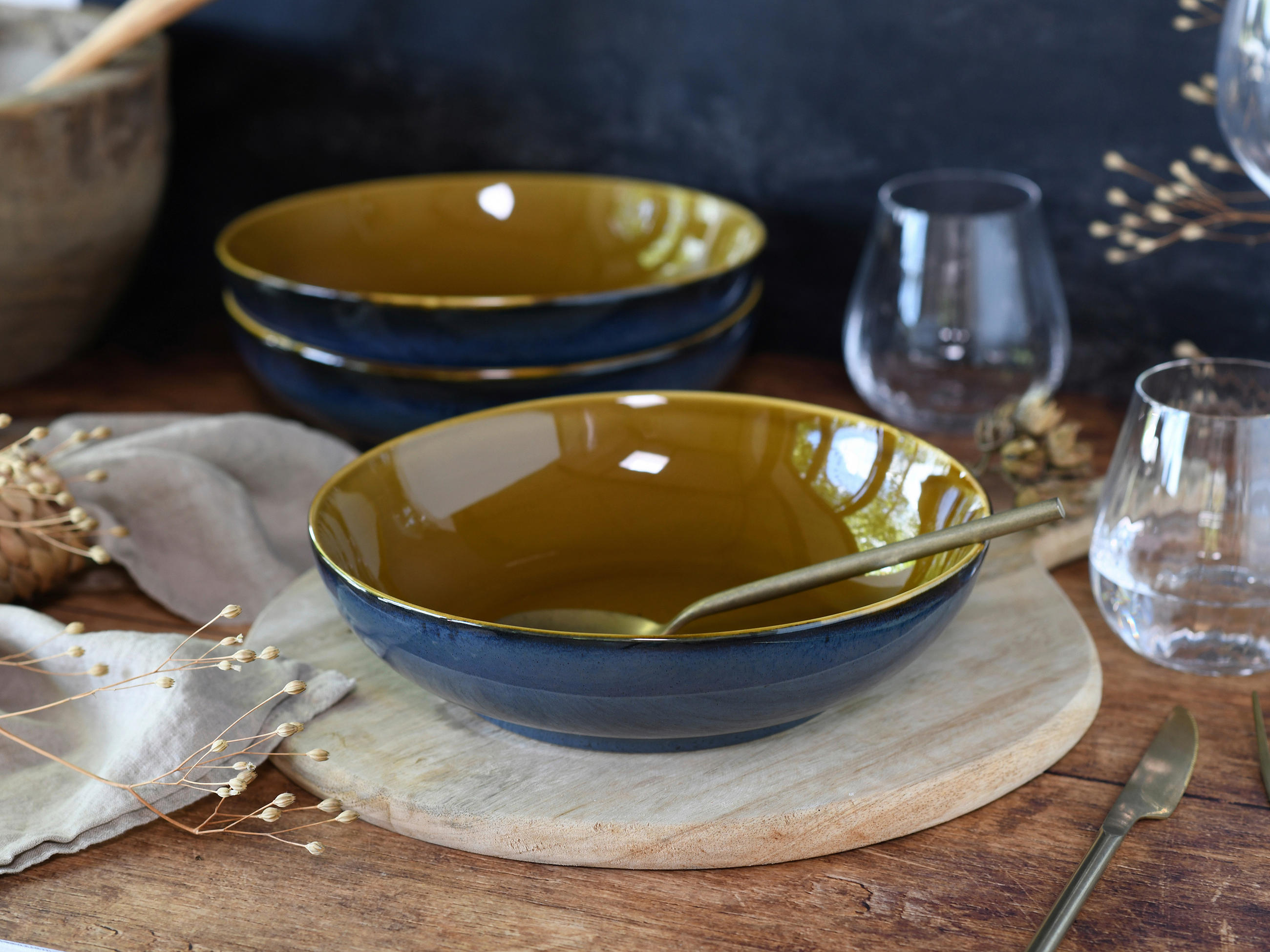 SCHÜSSELSET Mallorca 4-teilig  - Blau/Braun, Basics, Keramik - Creatable