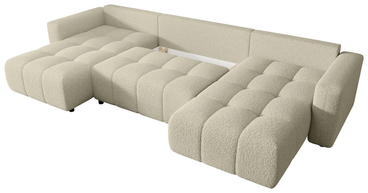 WOHNLANDSCHAFT Beige Bouclé  - Beige/Schwarz, MODERN, Kunststoff/Textil (190/380/190cm) - Carryhome