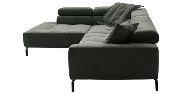 ECKSOFA in Feincord Olivgrün  - Schwarz/Olivgrün, KONVENTIONELL, Textil/Metall (219/311cm) - Hom`in