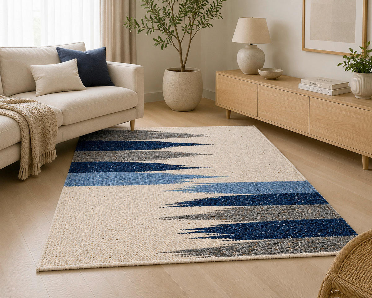 KÉZZEL SZŐTT SZŐNYEG   - kékesszürke, Basics, textil (70/130cm)