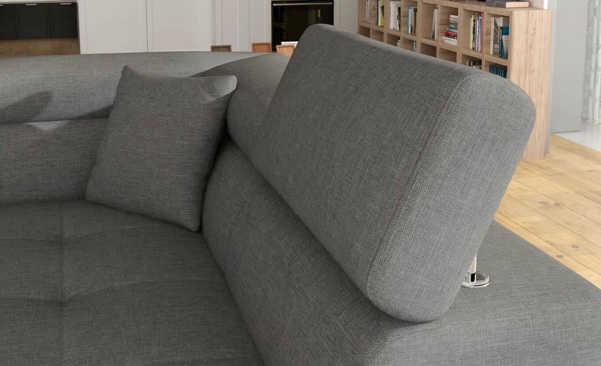 ECKSOFA  Grau Textilgeflecht  - Chromfarben/Grau, Design, Textil/Metall (272/203cm) - MID.YOU