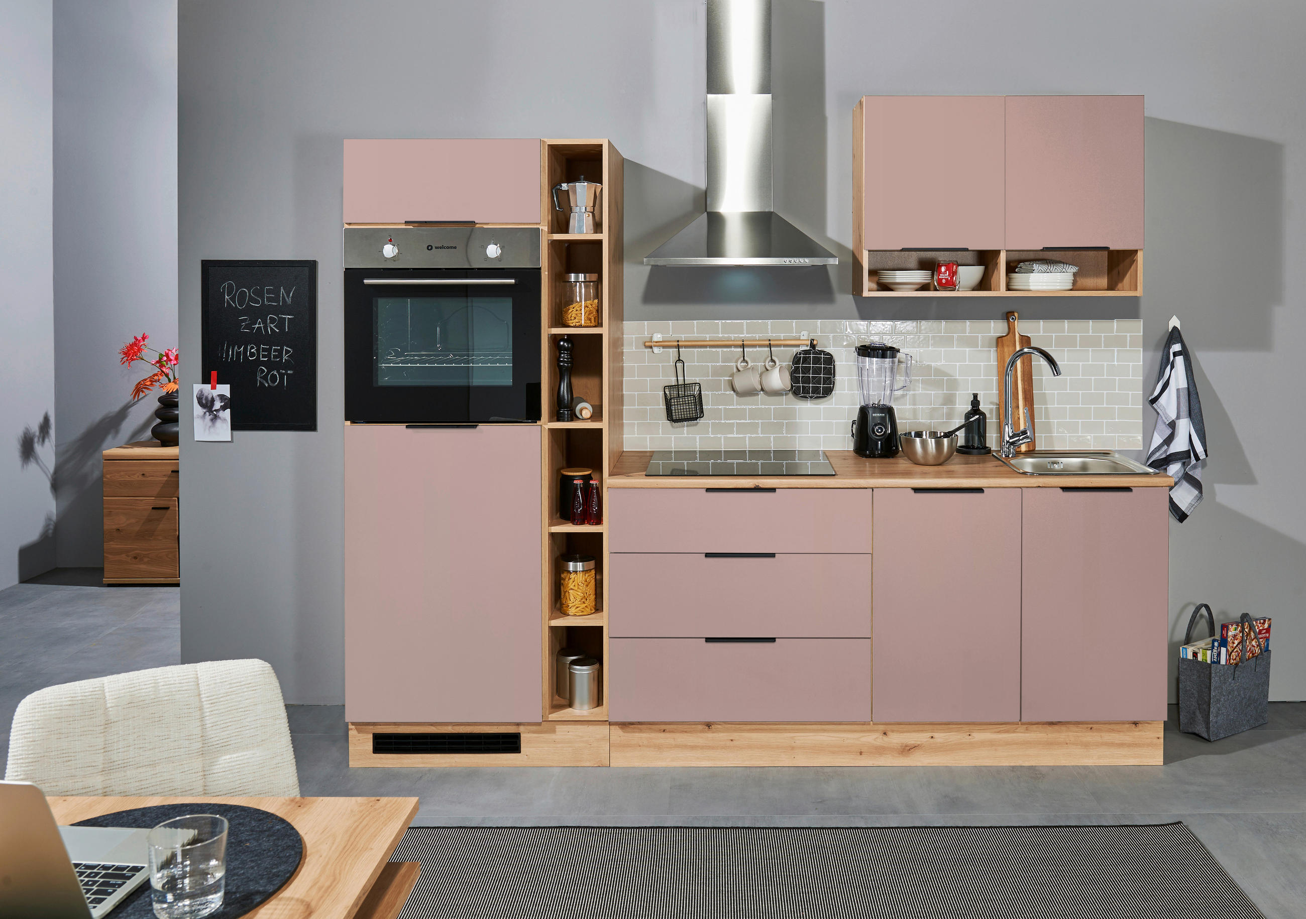 KÜCHENLEERBLOCK 250 cm   in Rosa, Eiche Artisan  - Schwarz/Eiche Artisan, Design, Holzwerkstoff/Kunststoff (250cm) - MID.YOU