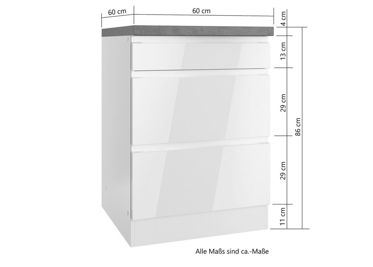 KÜCHENUNTERSCHRANK 60/86/60 cm  in Grau, Weiß, Weiß Hochglanz  - Weiß Hochglanz/Weiß, LIFESTYLE, Holzwerkstoff (60/86/60cm) - Held