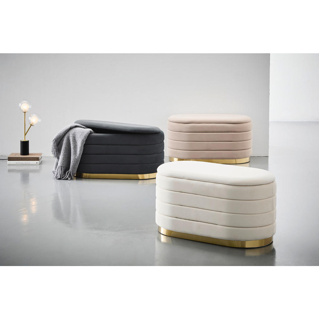 Thumbnail - Mid.you Hocker, Beige, Metall, Textil, oval, 80x42x42 cm, Stauraum, Stühle