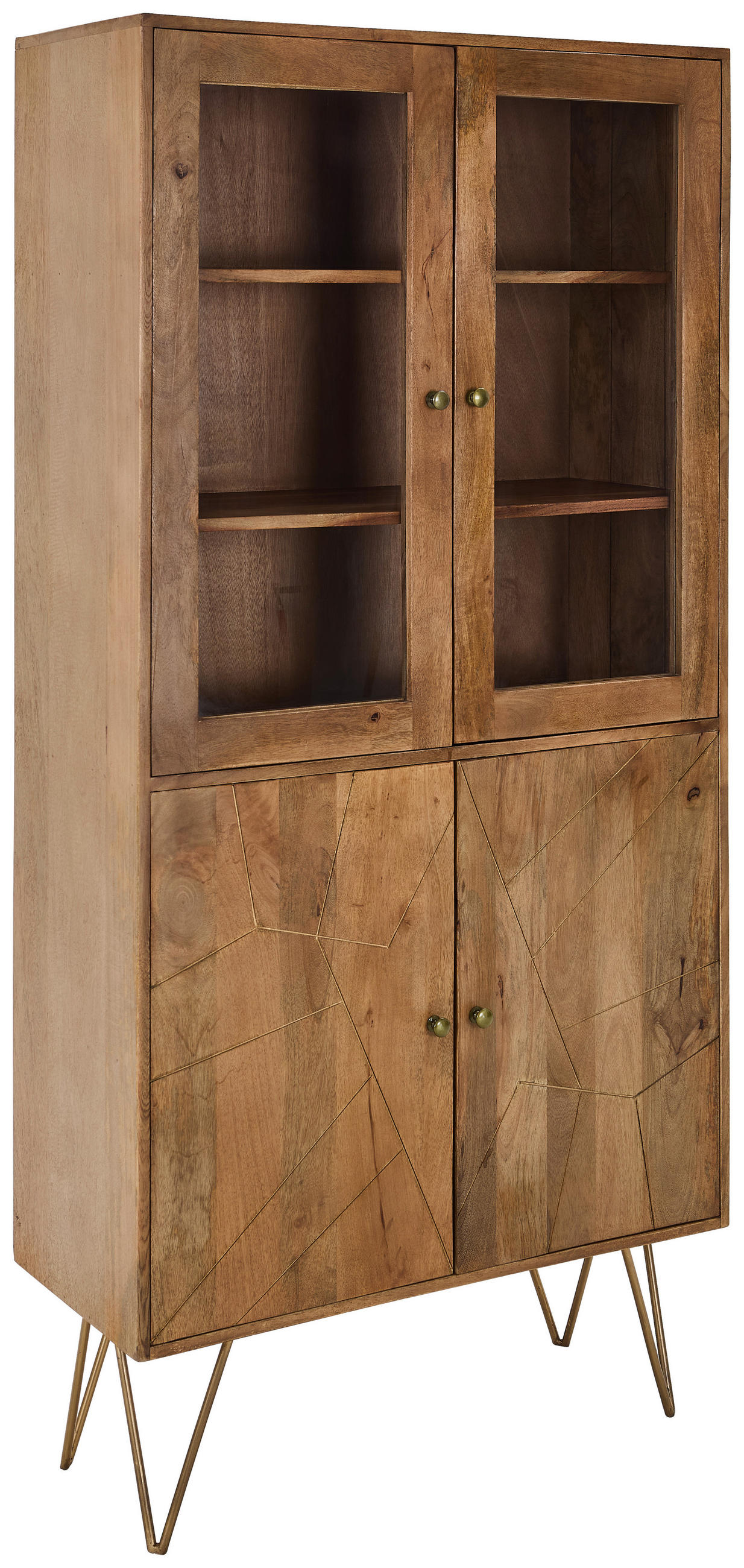 VITRINE  in massiv Mangoholz Naturfarben, Goldfarben  - Goldfarben/Naturfarben, Design, Glas/Holz (86/180/39cm) - Landscape