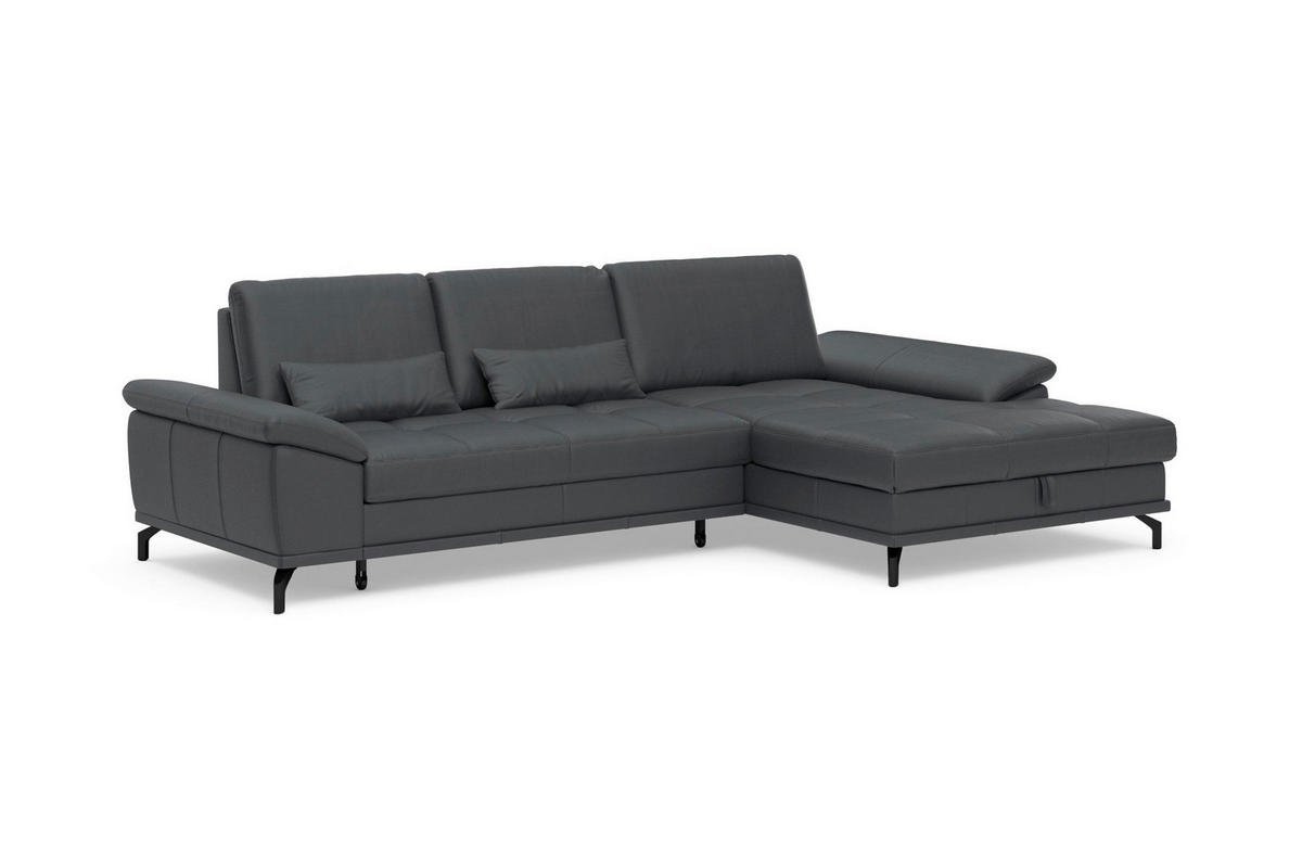 ROHOVÁ SEDAČKA, kůže, černá - černá, Basics, kov/kůže (301/176cm) - Sit & More