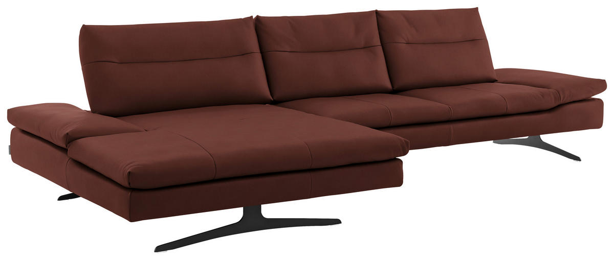 ECKSOFA in Echtleder Schlammfarben  - Schlammfarben/Schwarz, Modern, Leder/Metall (158/342cm) - Chilliano
