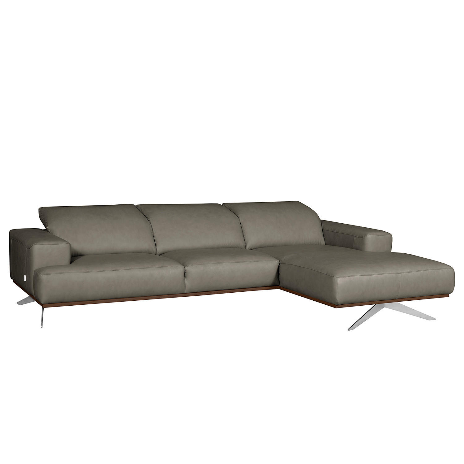 ECKSOFA Grau Echtleder Rücken echt, Kopfteilverstellung  - Chromfarben/Grau, Design, Leder/Metall (295/187cm) - Livetastic