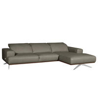 ECKSOFA Grau Echtleder Rücken echt, Kopfteilverstellung  - Chromfarben/Grau, Design, Leder/Metall (295/187cm) - Livetastic