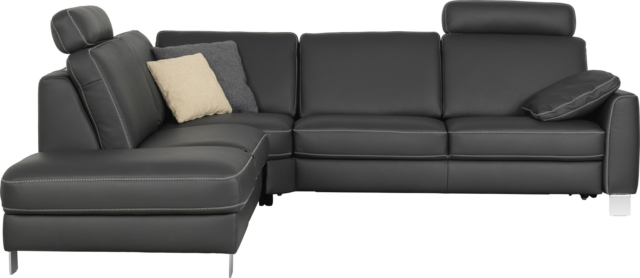 ECKSOFA  in Echtleder Anthrazit  - Chromfarben/Anthrazit, Design, Leder/Metall (245/272cm) - Valdera