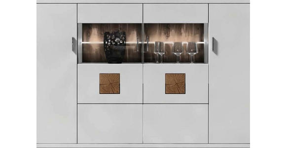HIGHBOARD 180/124,6/37,4 cm  - Eichefarben/Weiß Hochglanz, Design, Glas/Holzwerkstoff (180/124,6/37,4cm) - Xora