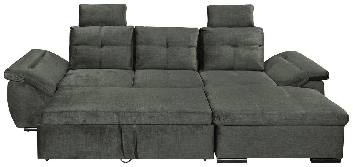 ECKSOFA in Mikrovelours Dunkelgrün  - Dunkelgrün/Schwarz, Konventionell, Kunststoff/Textil (275/170cm) - Carryhome