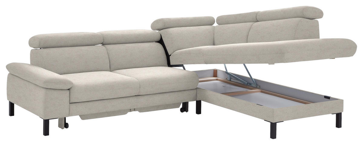 ECKSOFA in Flachgewebe Beige  - Beige/Schwarz, Design, Holzwerkstoff/Textil (272/217cm) - Pure Home Comfort