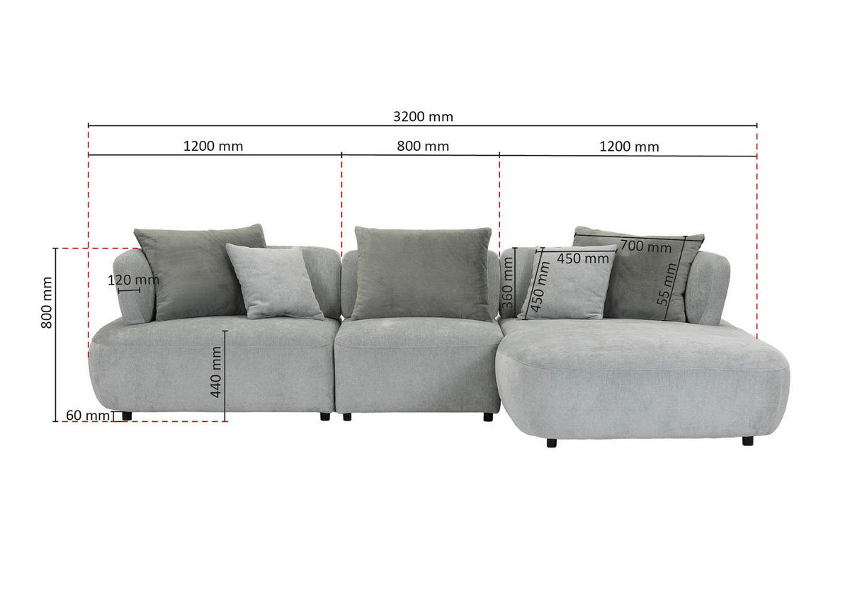 ECKSOFA Mintgrün Flachgewebe Zierkissen, Rückenkissen, Rücken echt, Sitztiefenverstellung  - Salbeigrün/Schwarz, MODERN, Kunststoff/Textil (320/190cm) - Ambia Home