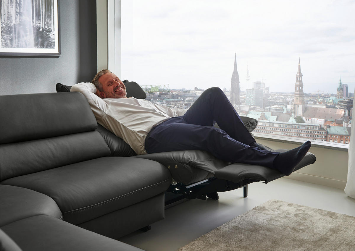 ECKSOFA Valdera Schwarz Echtleder  - Schwarz, Design, Leder/Metall (246/280cm) - Hukla