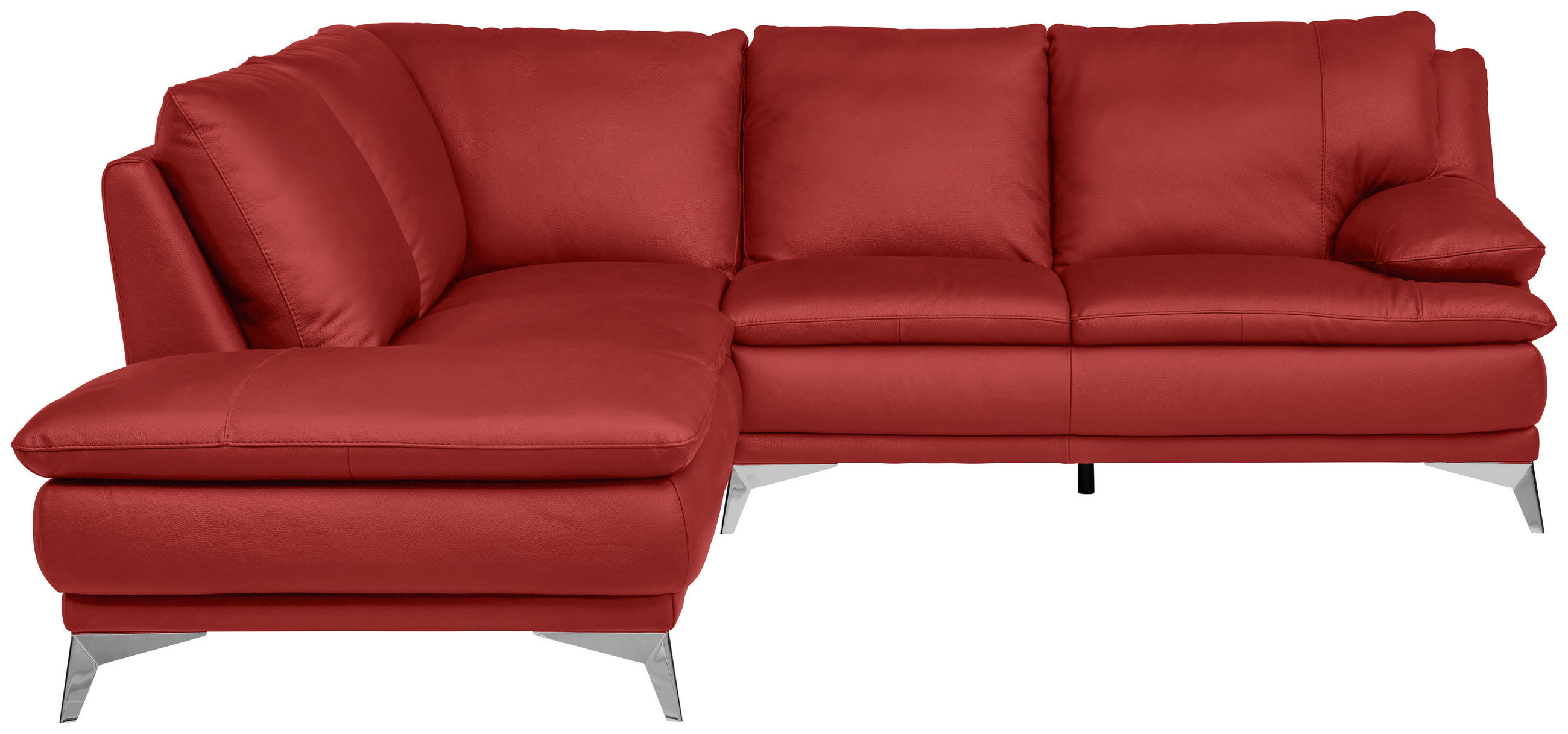 ECKSOFA Rot Echtleder  - Chromfarben/Rot, Design, Leder/Metall (224/252cm) - Novel