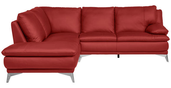 ECKSOFA Rot Echtleder  - Chromfarben/Rot, Design, Leder/Metall (224/252cm) - Novel