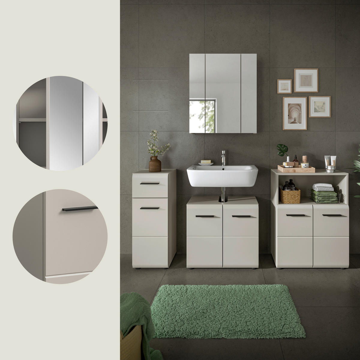 BADEZIMMER 4-teilig  in 150 cm  - Kaschmir/Schwarz, Trend, Glas/Holzwerkstoff (150cm) - MID.YOU