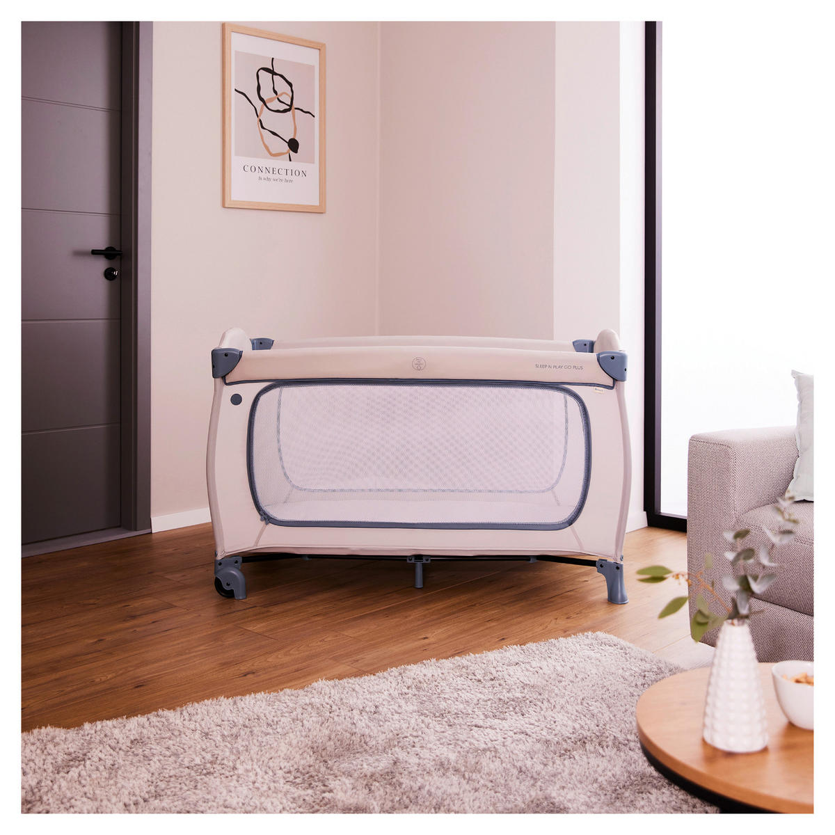 REISEBETT Sleep N Go Plus inkl. Sleeper Matratze Beige, Pastellblau  - Pastellblau/Beige, Basics, Kunststoff/Textil (69/82/125cm) - Hauck