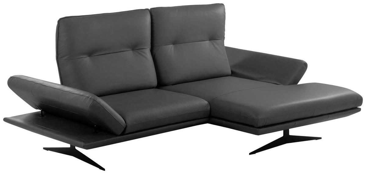 ECKSOFA 235/160 cm  in Echtleder Dunkelgrau Rücken echt, Armteilverstellung, Kopfteilverstellung, Sitztiefenverstellung  235/160 cm  - Dunkelgrau/Schwarz, Design, Leder/Metall (235/160cm) - Celina Home