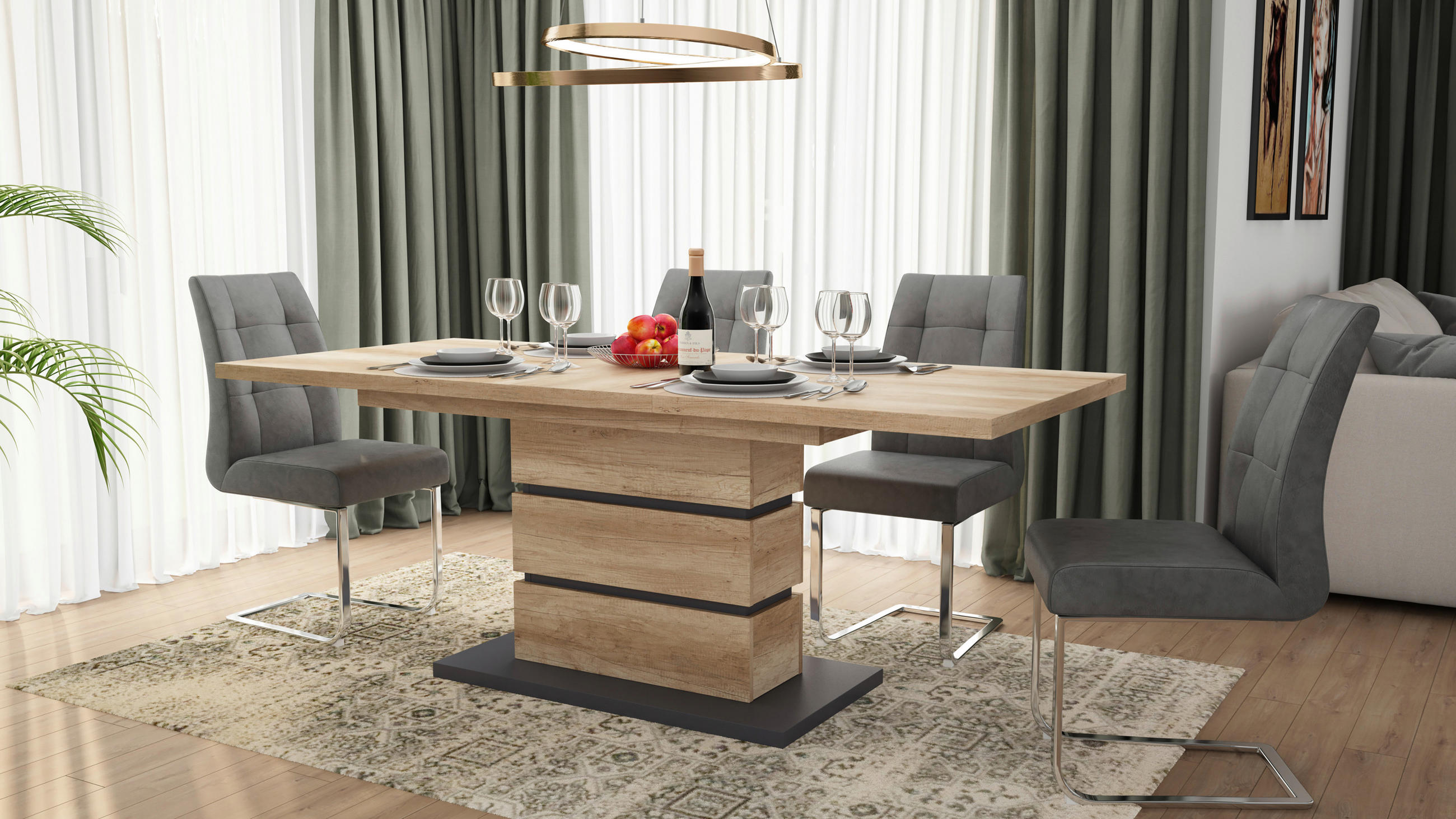 ESSTISCH Anthrazit, Braun rechteckig  ausziehbar, lichtecht, in verschiedenen Größen erhältlich  - Anthrazit/Braun, MODERN, Holzwerkstoff (140/86/75cm) - MID.YOU