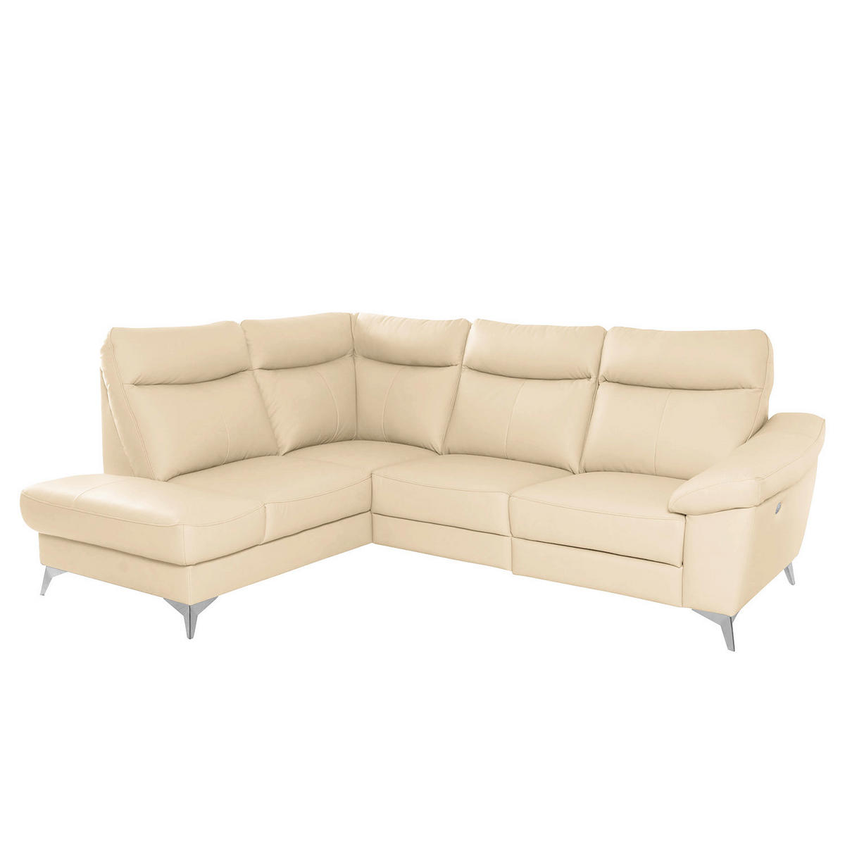 ECKSOFA Beige Echtleder Lederlook  - Chromfarben/Beige, Design, Leder/Textil (194/242cm) - Livetastic