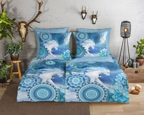 WENDEBETTWÄSCHE Lumi Biber 155/220 cm  - Blau, Design, Textil (155/220cm)
