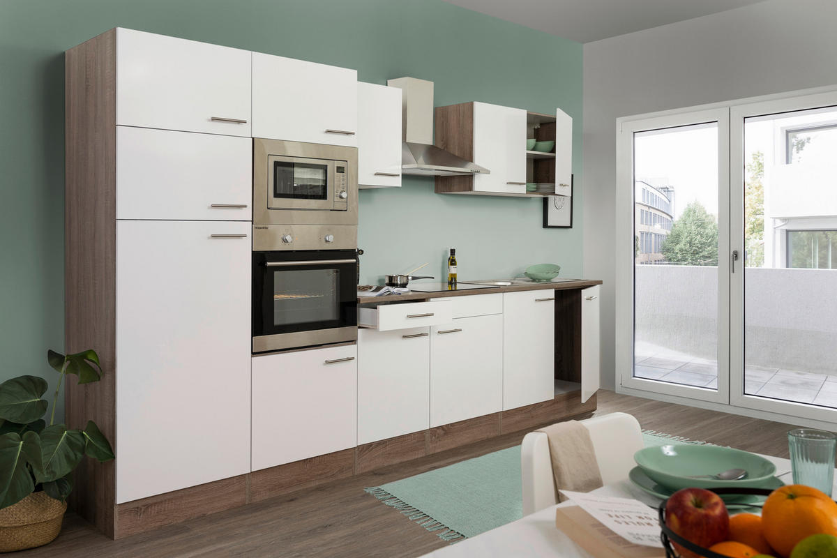 KÜCHENBLOCK 330 cm   in Weiss, Eichefarben  - Weiss/Eichefarben, Modern, Holzwerkstoff (330cm) - Respekta