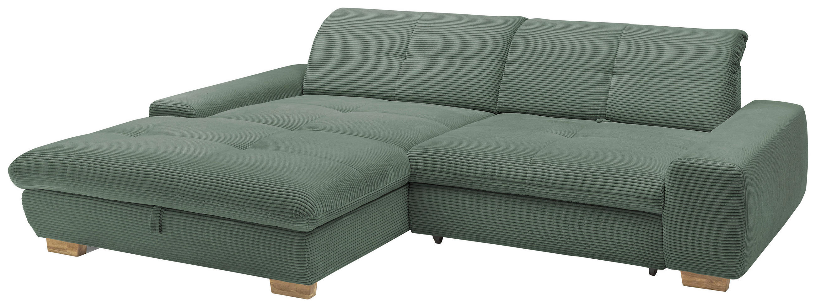 Thumbnail - SetOne by Musterring Ecksofa, Olivgrün, Textil, Eiche, massiv, 2-Sitzer, L-Form, Ottomane links, 276x198 cm, Bettfunktio...