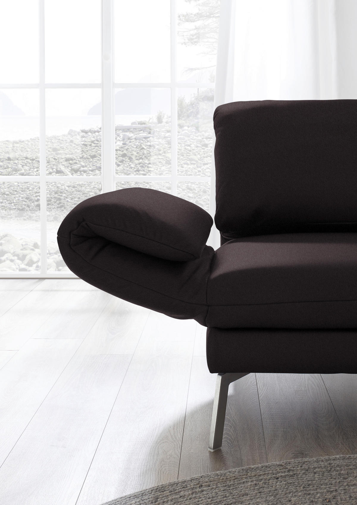 RÉCAMIERE in Echtleder Dunkelbraun  - Chromfarben/Dunkelbraun, Design, Leder/Metall (209/85-109/95-16cm) - Dieter Knoll