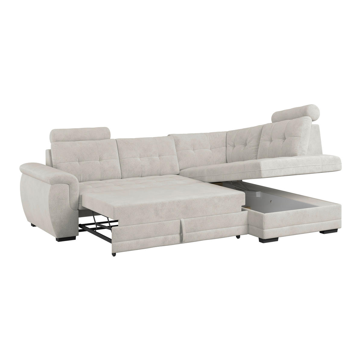ECKSOFA  Mikrofaser, Struktur Beige  - Beige/Schwarz, Konventionell, Kunststoff/Textil (251/183cm) - MID.YOU