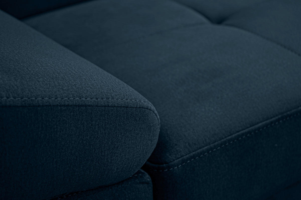 ECKSOFA Dunkelblau Webstoff Bettkasten, Schlaffunktion, Rücken echt, Armteilverstellung, Kopfteilverstellung  - Chromfarben/Dunkelblau, MODERN, Textil/Metall (278/205cm) - Stylife