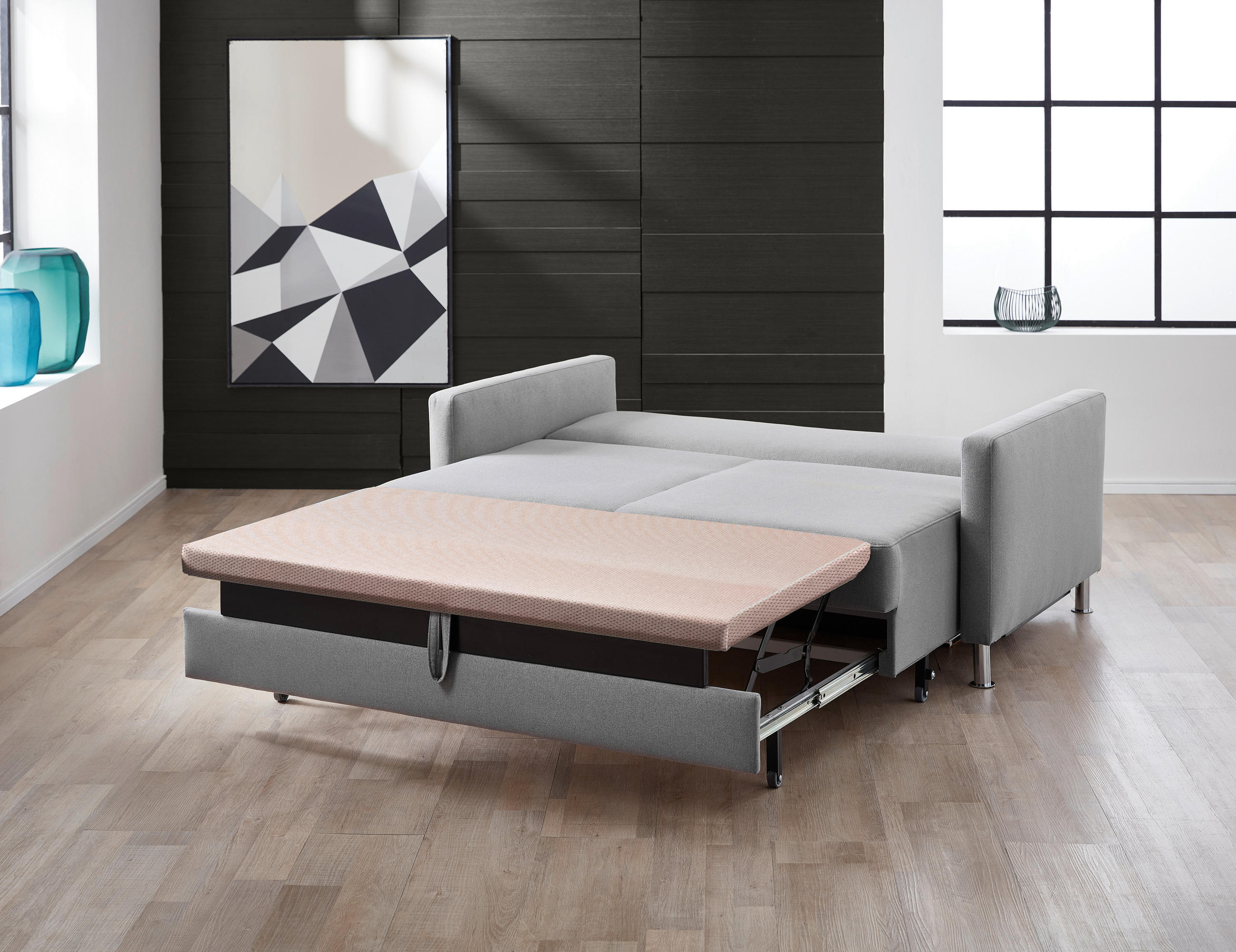 Thumbnail - Bali Schlafsofa Flexa, Hellgrau, Textil, 2-Sitzer, 140x90x95 cm, Made in Germany, Oeko-Tex® Standard 100, erweiterbar, T...