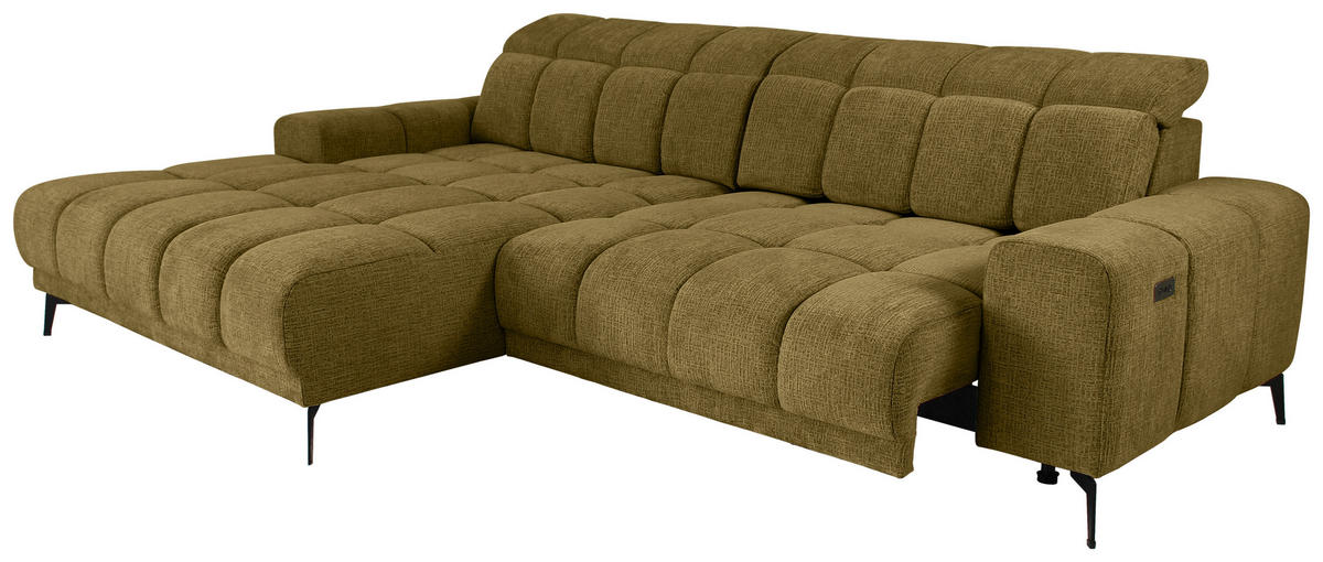 ECKSOFA inkl.Funktionen Olivgrün Chenille  - Schwarz/Olivgrün, MODERN, Textil/Metall (195/300cm) - Xora